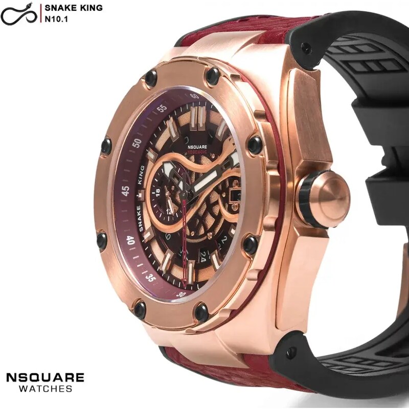 Nsquare Watches Zlaté pánské hodinky Nsquare s koženým páskem SnakeQueen Gold 46MM Automatic