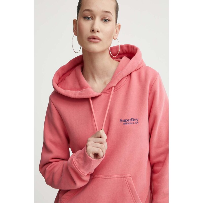 Mikina Superdry dámská, růžová barva, s kapucí, hladká
