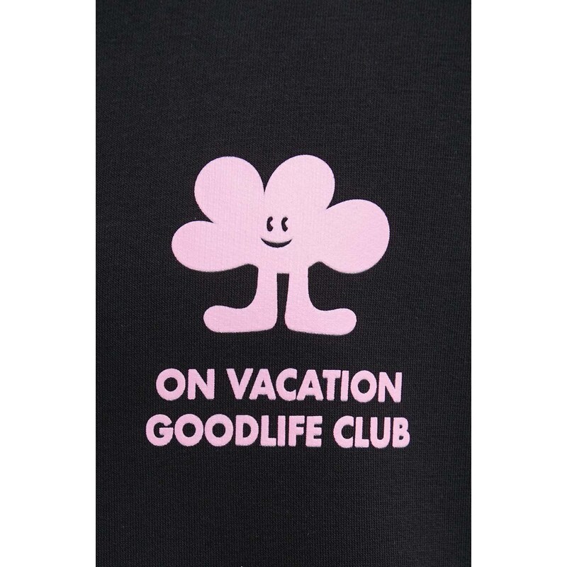 Mikina On Vacation Goodlife Club černá barva, s kapucí, s potiskem, OVC H43