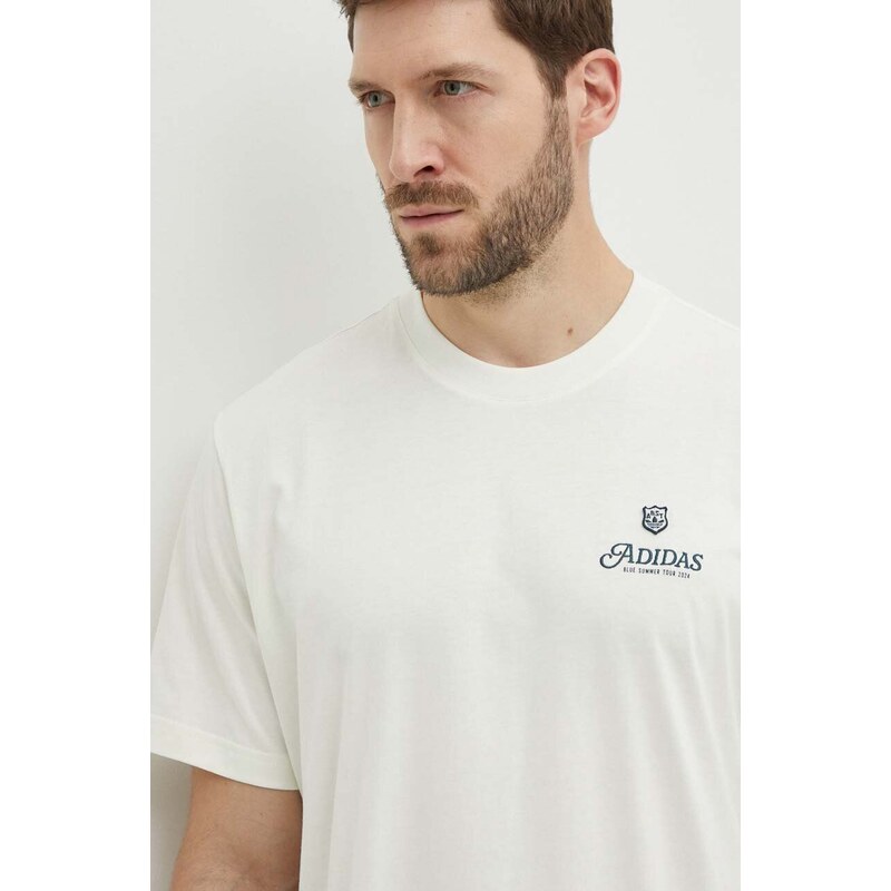 Bavlněné tričko adidas Originals béžová barva, s potiskem, IS2937