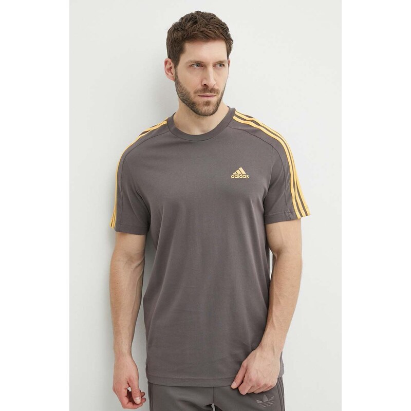 Bavlněné tričko adidas šedá barva, s aplikací, IS1334