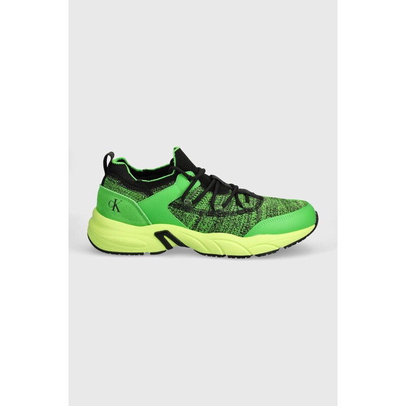 Sneakers boty Calvin Klein Jeans RETRO TENNIS LOW SOCK MIX UC zelená barva, YM0YM00928