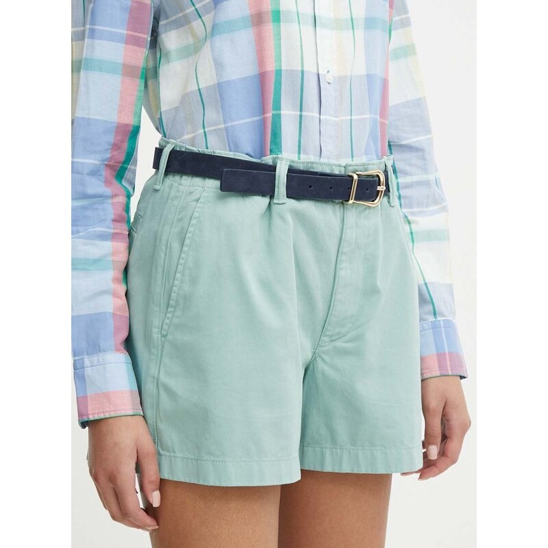 Bavlněné šortky Polo Ralph Lauren zelená barva, hladké, high waist, 211939691