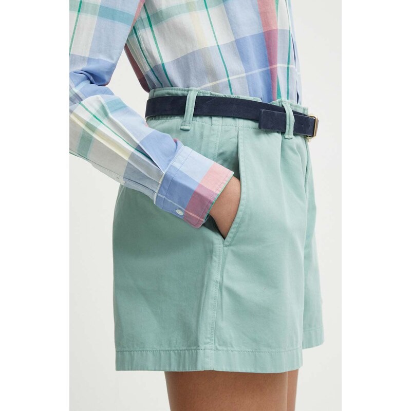 Bavlněné šortky Polo Ralph Lauren zelená barva, hladké, high waist, 211939691