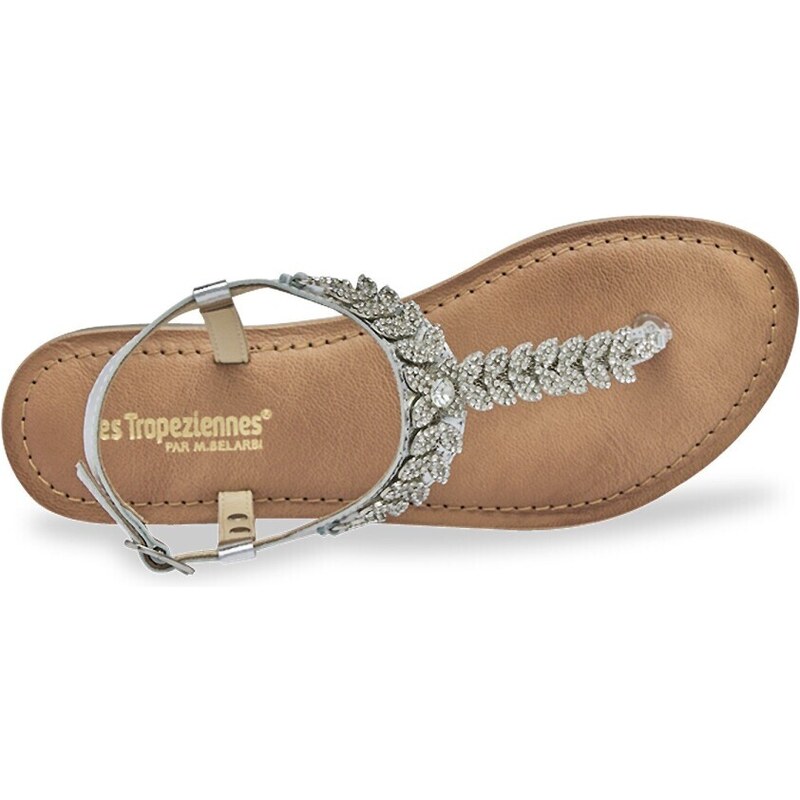 Blancheporte Žabkové kožené sandály s bižu zdobením Diamal Les Tropéziennes par M Belarbi stříbřitá 36