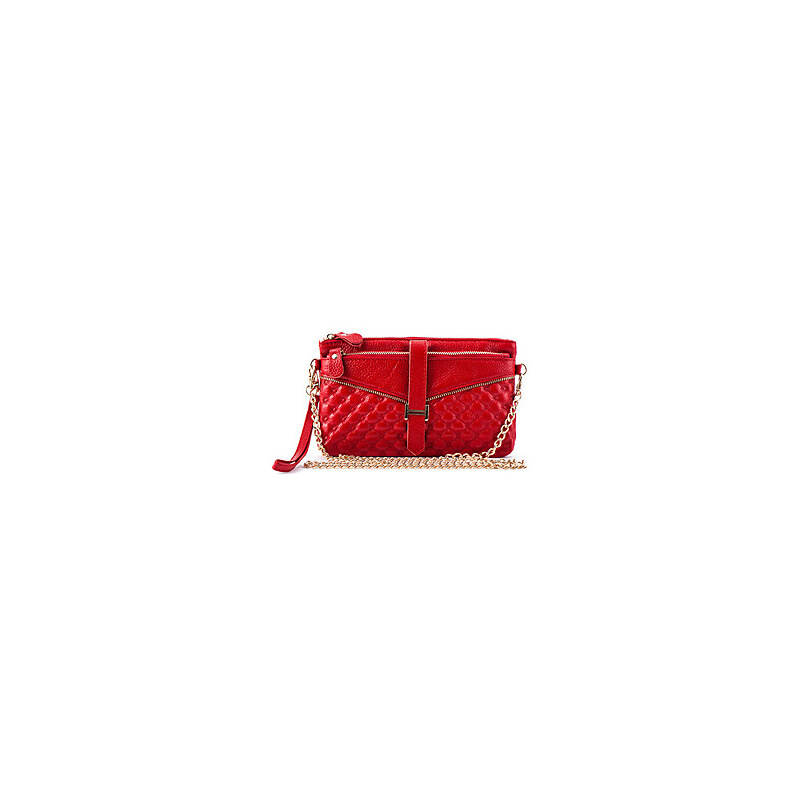 Mega Simple Genuine Leather Chain Crossbody Bag(Red)