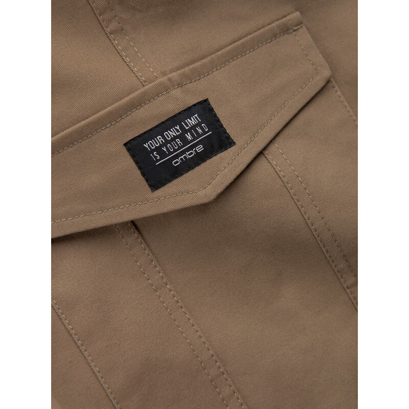 Ombre Clothing Pánské kalhoty s nákladovými kapsami a lemem nohavic - světle hnědé V3 OM-PACG-0189