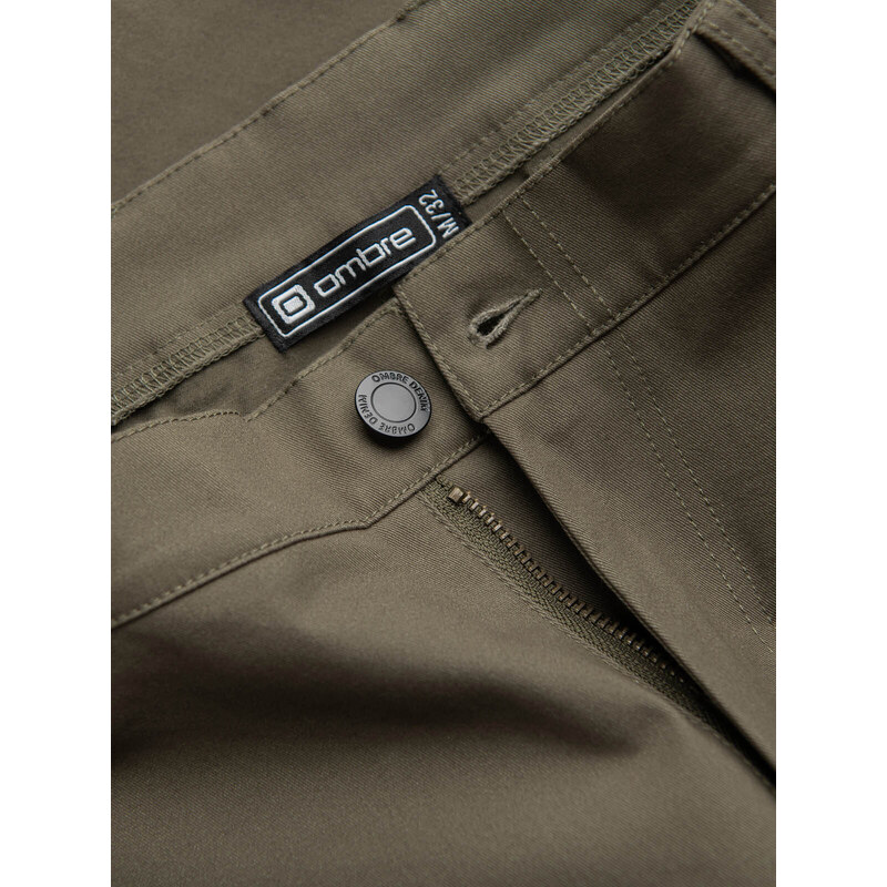 Ombre Men's pants with cargo pockets and leg hem - dark olive green