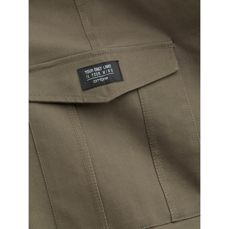 Ombre Men's pants with cargo pockets and leg hem - dark olive green