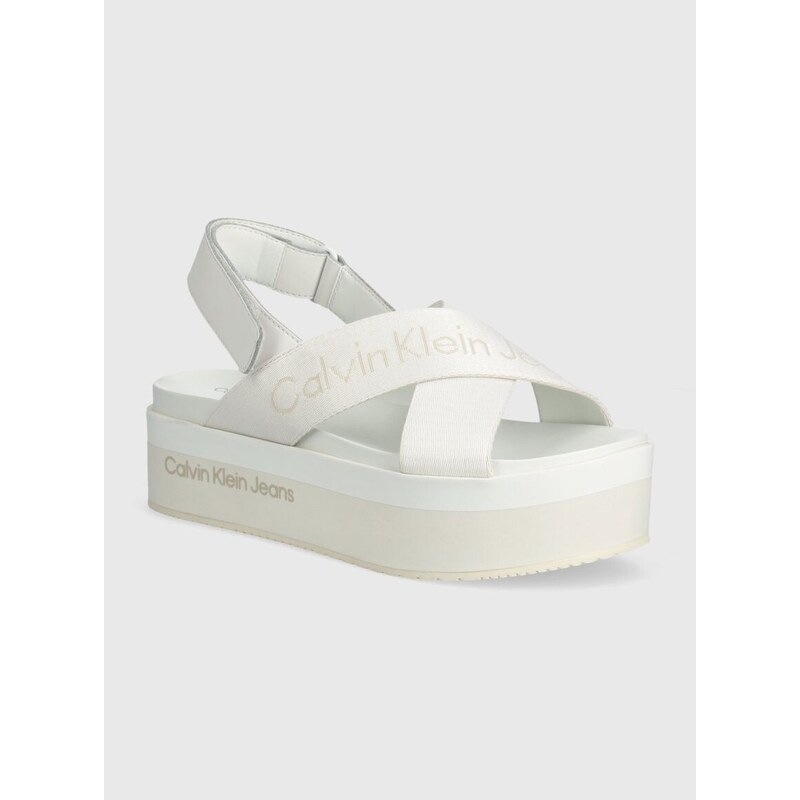Sandály Calvin Klein Jeans FLATFORM SANDAL SLING IN MR dámské, bílá barva, na platformě, YW0YW01362