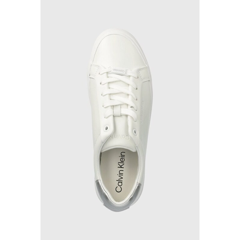 Kožené sneakers boty Calvin Klein VULCANIZED LACE UP LTH bílá barva, HW0HW02134