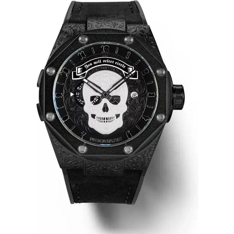 Nsquare Watches Černé pánské hodinky Nsquare s koženým páskem The Magician Black 46MM Automatic