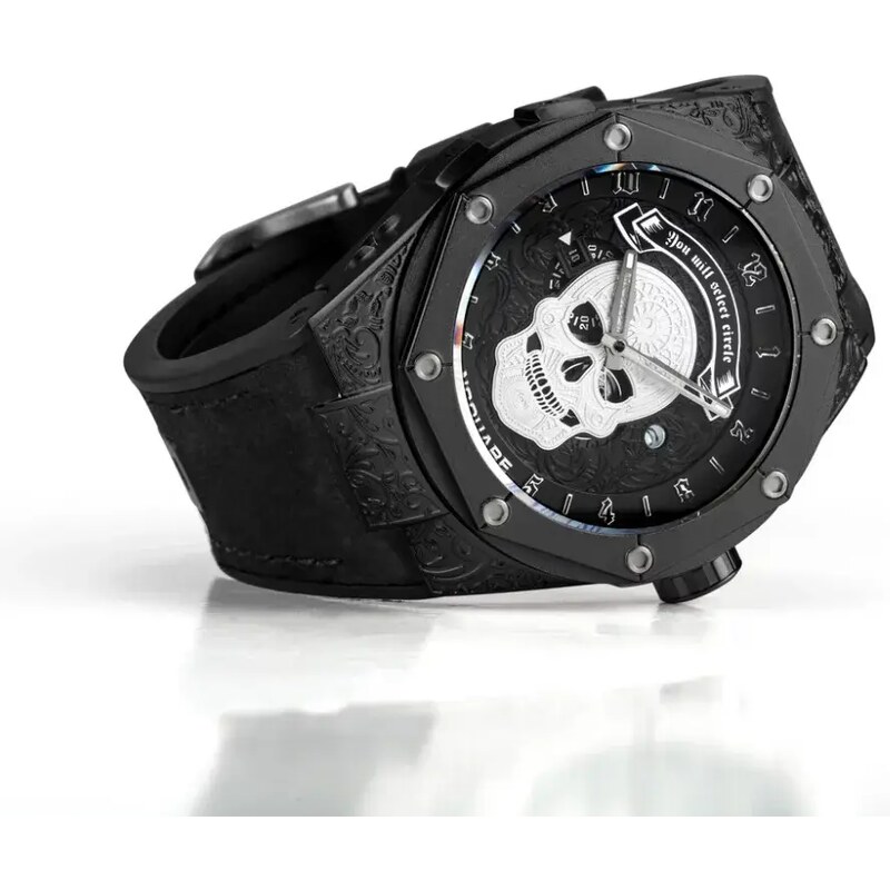Nsquare Watches Černé pánské hodinky Nsquare s koženým páskem The Magician Black 46MM Automatic