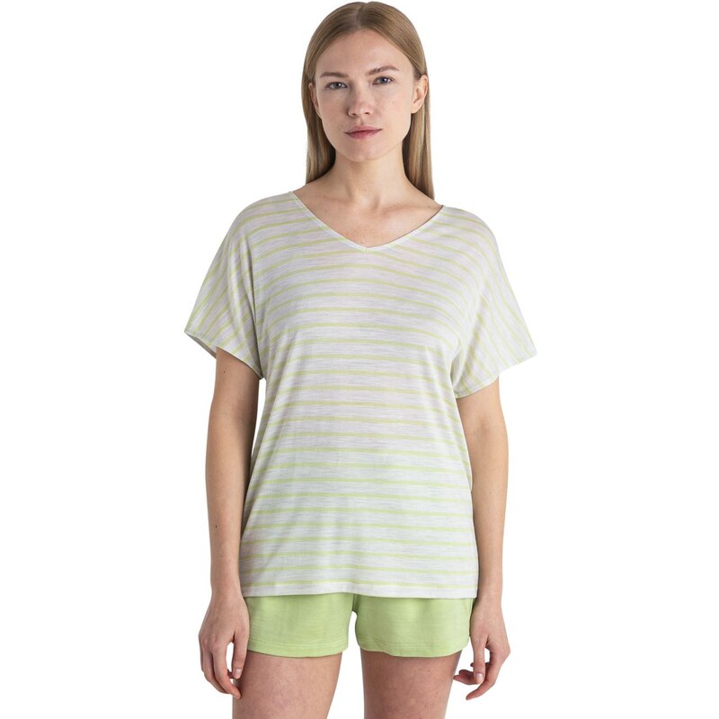 ICEBREAKER Wmns Merino Drayden Reversible SS Top Stripe, Ecru Heather/Glazen velikost: M