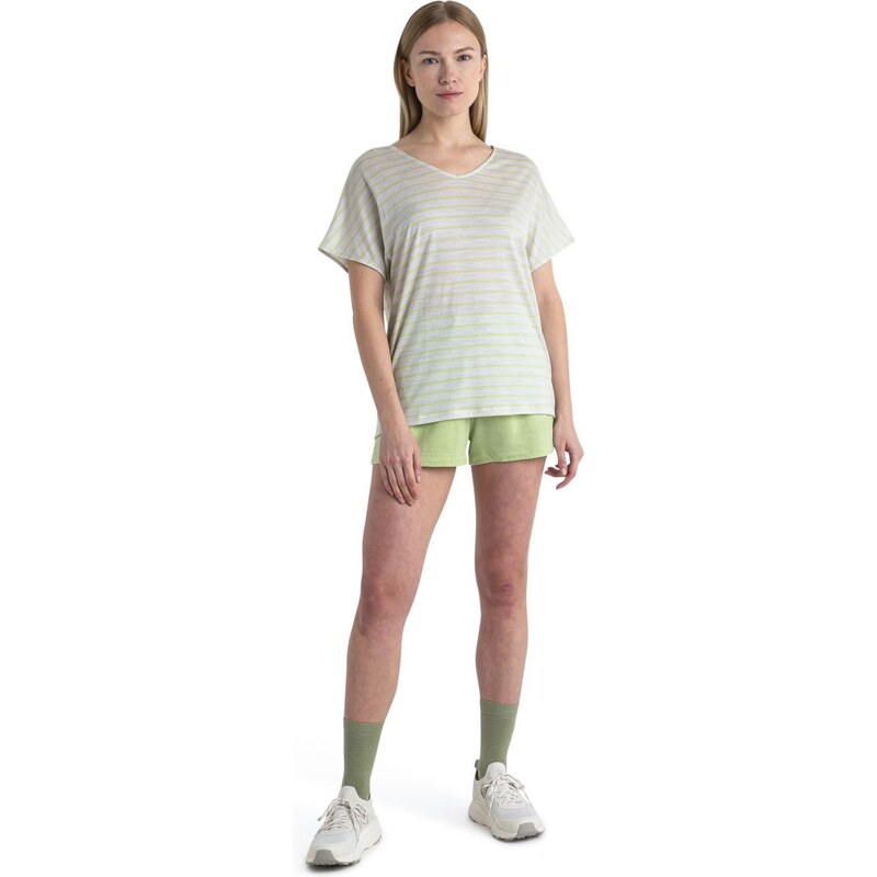 ICEBREAKER Wmns Merino Drayden Reversible SS Top Stripe, Ecru Heather/Glazen velikost: M