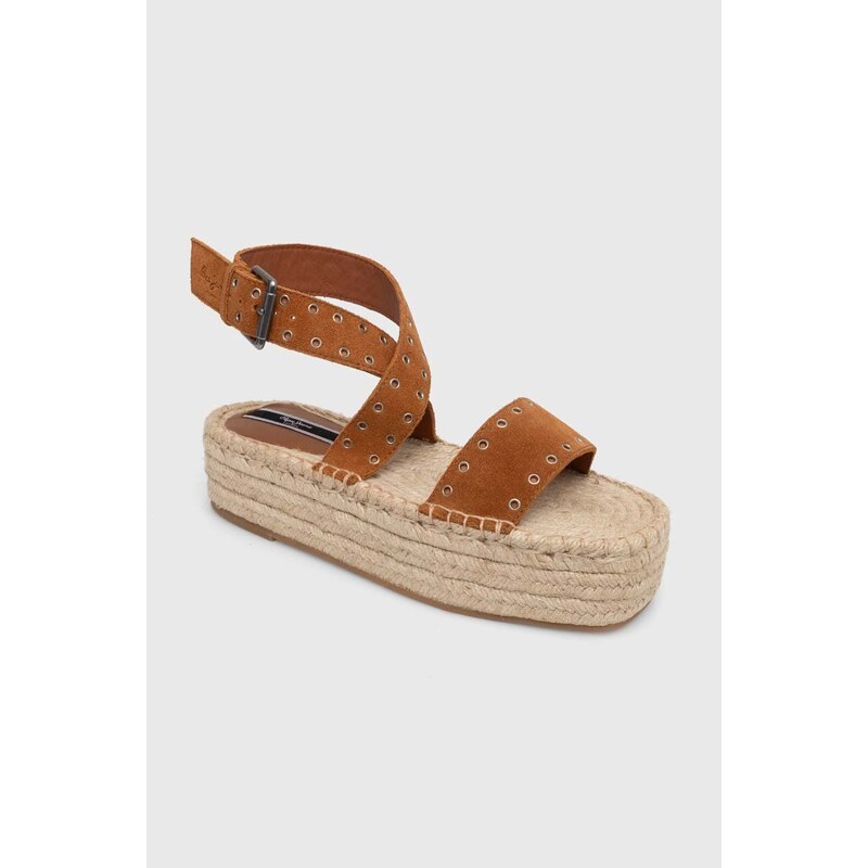 Semišové sandály Pepe Jeans PLS90657 dámské, hnědá barva, na platformě, TRACY ANTIQUE