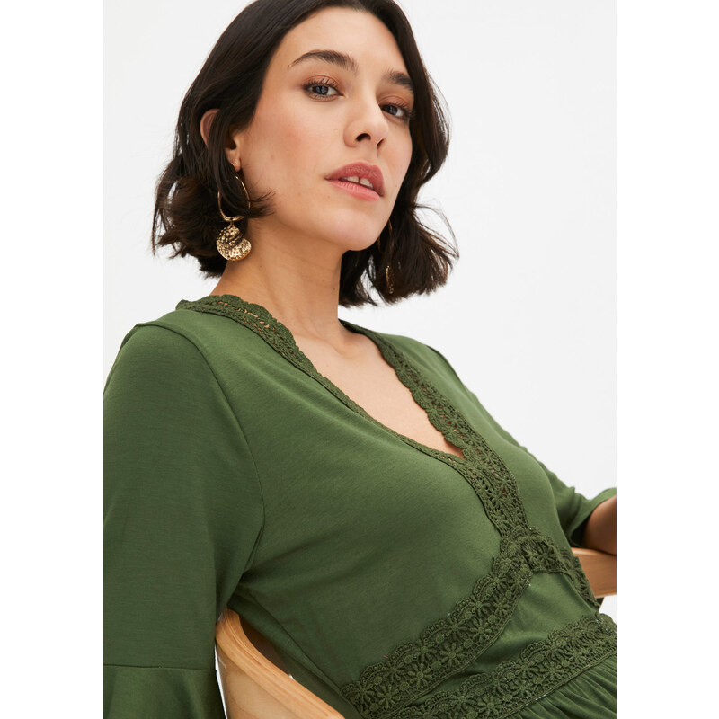 bonprix Midi šaty s krajkou Zelená
