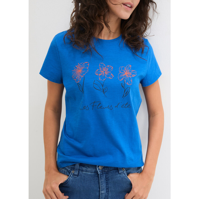 bonprix Základní tričko s potiskem (2 ks v balení) Modrá