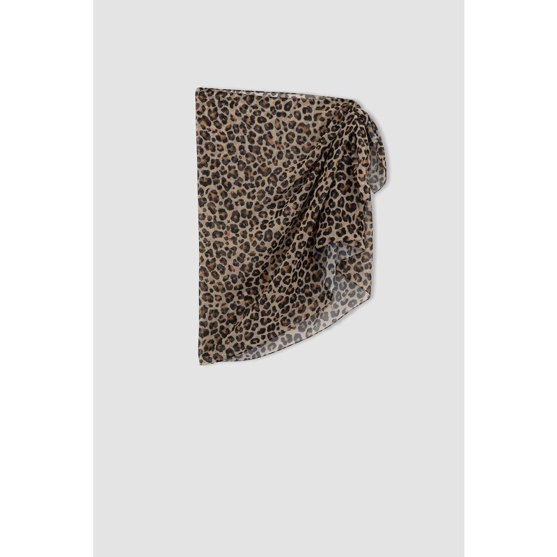 DEFACTO Fall in Love Regular Fit Leopard Patterned Chiffon Pareo with Waist Tie