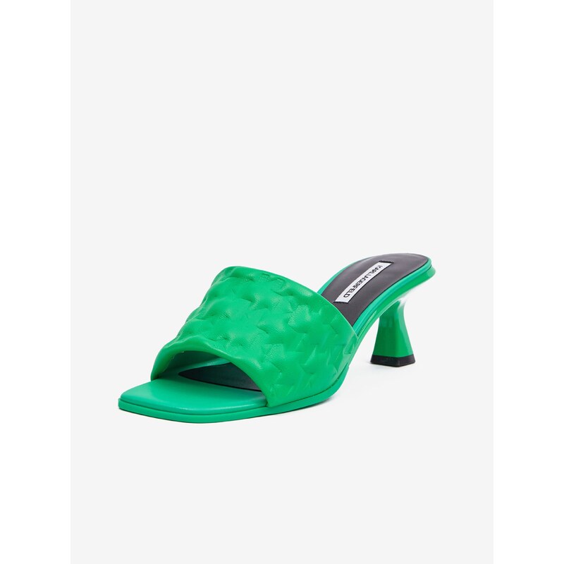 Zelené dámské kožené pantofle KARL LAGERFELD Panache II Padded - Dámské