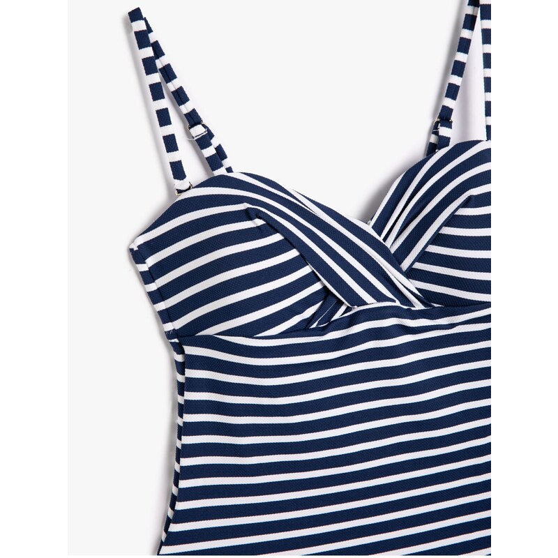 Koton Swimsuit with Thin Straps Draped Covered Back Detail.