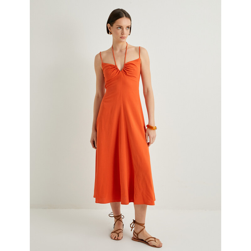 Koton Strappy Midi Dress Halter Draped