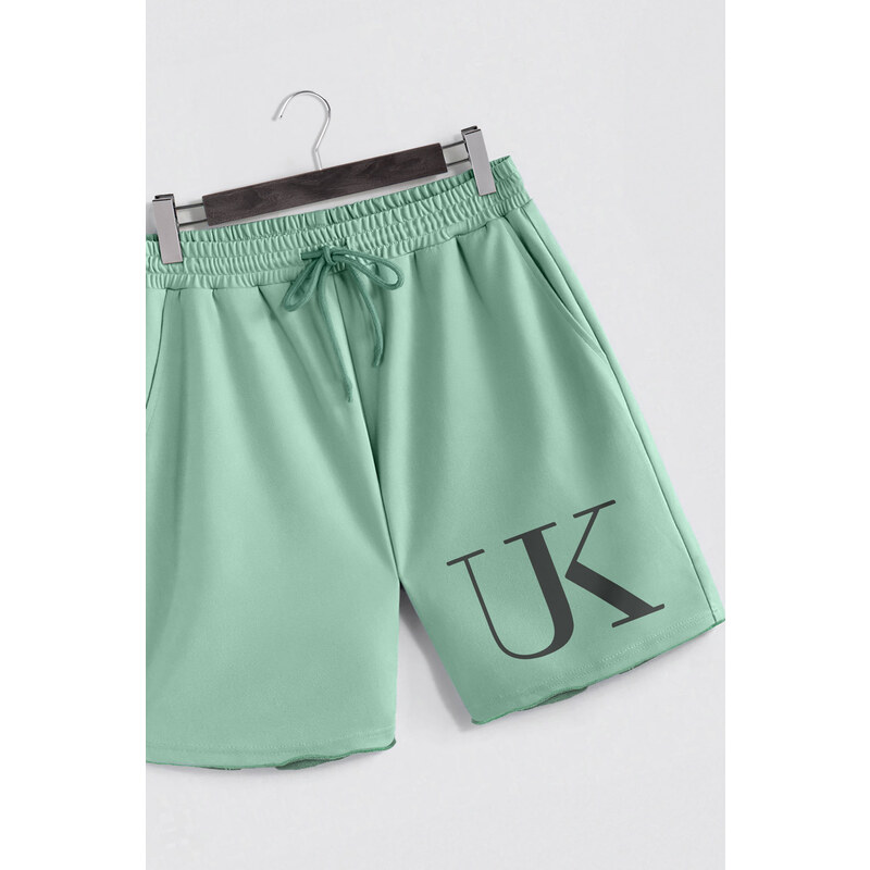 Šortky, Barva Světle Zelená, s Potiskem UK Logo Oversized