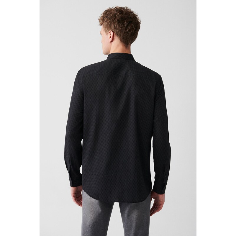 Avva Men's Anthracite 100% Cotton Printed Classic Collar Slim Fit Slim Fit Shirt