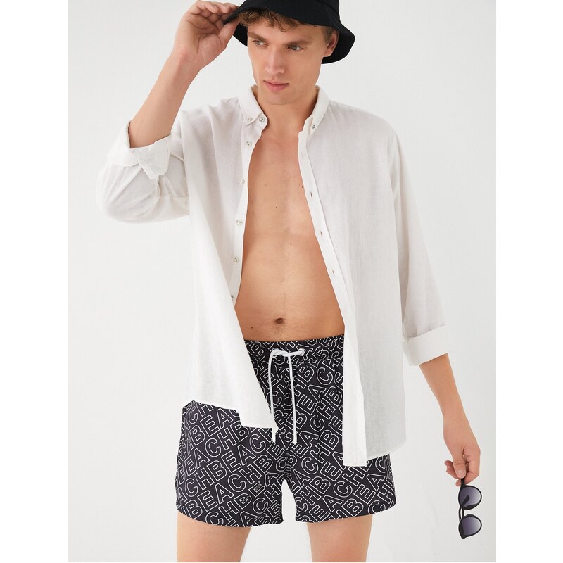 Koton Patterned Marine Shorts with Lace-Up Waist