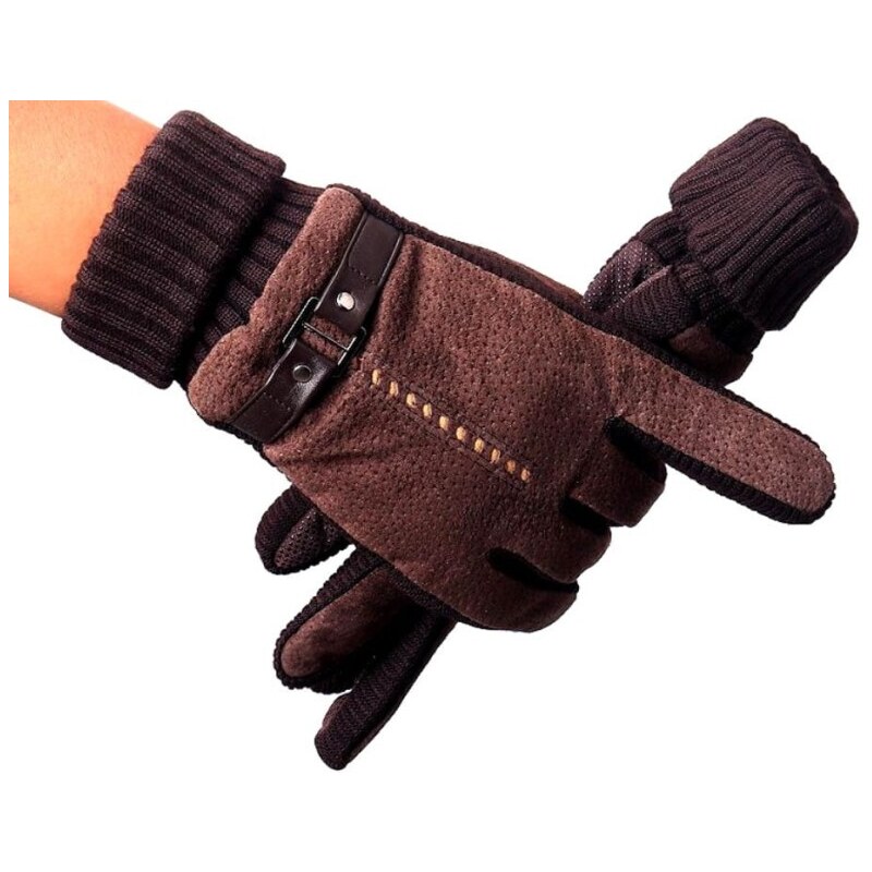 Camerazar Pánské zimní semišové rukavice s dotykovou funkcí, hnědé, univerzální velikost, materiál: 40% kvalitní umělé kůže, 60% polyester