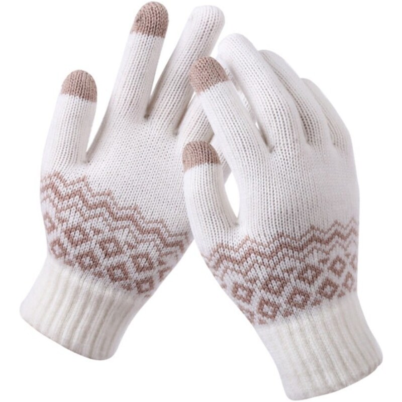 Camerazar Dámské zimní rukavice s dotykovou funkcí, severský vzor, bílá, akrylová příze, 22x10.5 cm