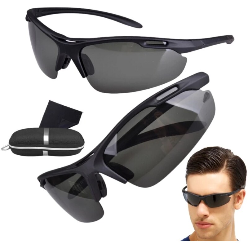 Camerazar Pánské sportovní sluneční brýle s polarizací, černé, kovový rám, UV 400 kat. 3 filtr