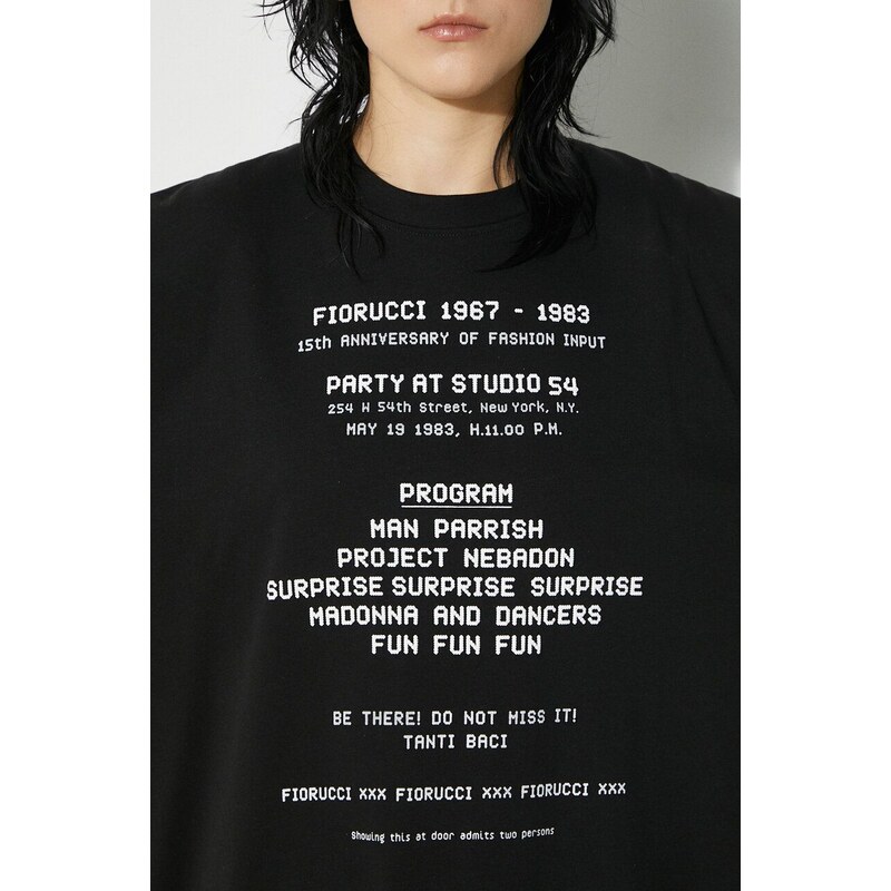 Bavlněné tričko Fiorucci Invitation Print Oversized T-Shirt černá barva, s potiskem, U01FPTSH107CJ01BK01