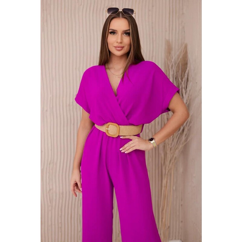 MladaModa Elegantní overal s ozdobným páskem model 5877 fialové 95812656
