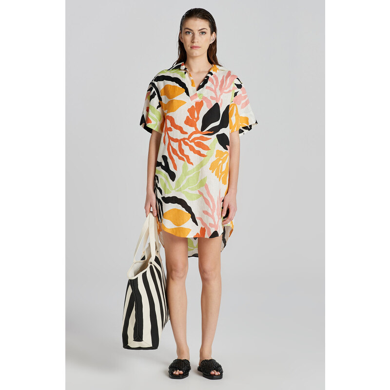 ŠATY GANT REL PALM PRINT SS LINEN CAFTAN MEDAL YELLOW
