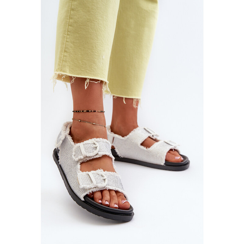 Kesi Dámské zdobené džínové sandály bílé Irmale
