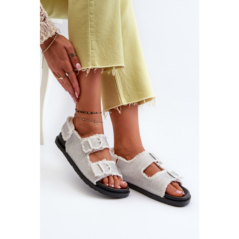 Kesi Dámské zdobené džínové sandály bílé Irmale