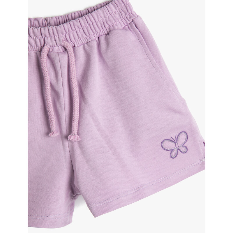 Koton Shorts with Tie Waist Elastic Pocket, Butterfly Print Detailed.