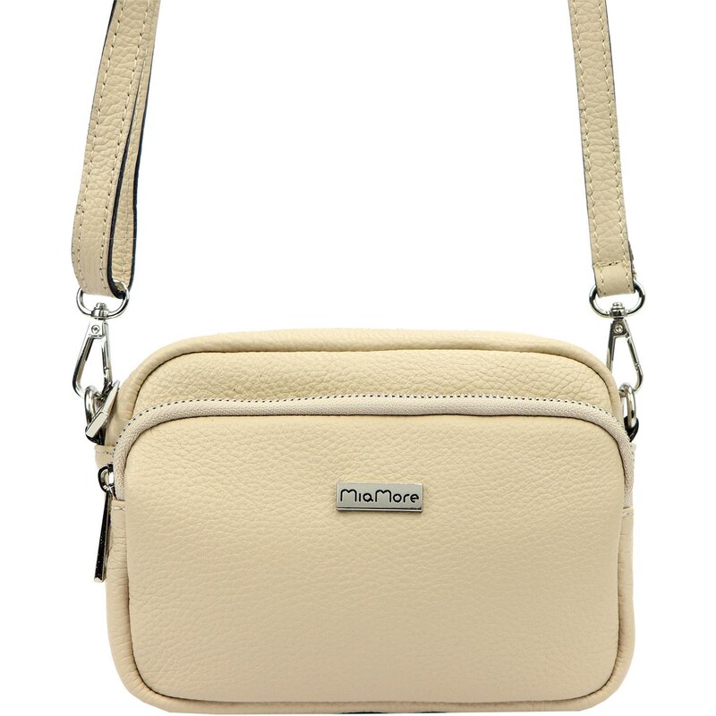 Kožená crossbody kabelka MiaMore 01-062 SL béžová