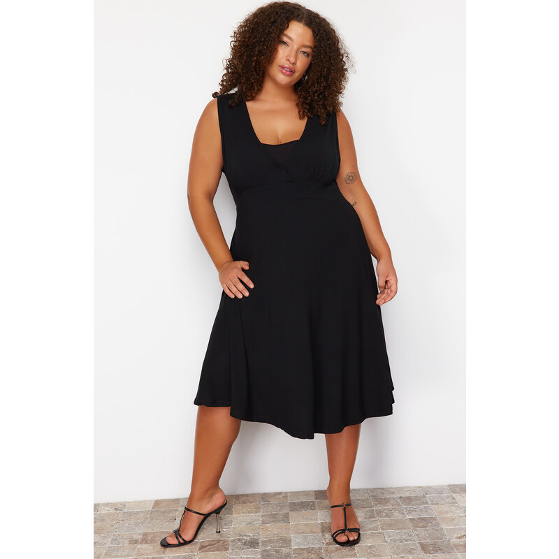 Trendyol Curve Black Single Jersey Knitted Plus Size Dress