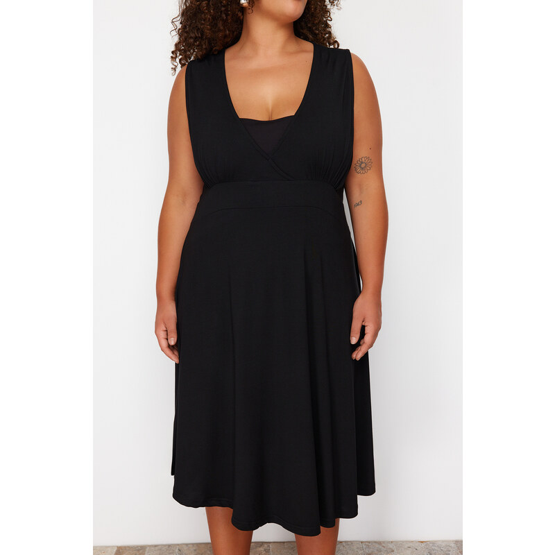 Trendyol Curve Black Single Jersey Knitted Plus Size Dress