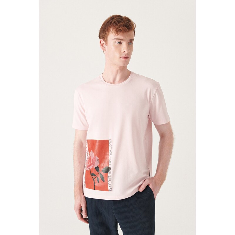 Avva Men's Light Pink Graphic Printed Cotton T-shirt