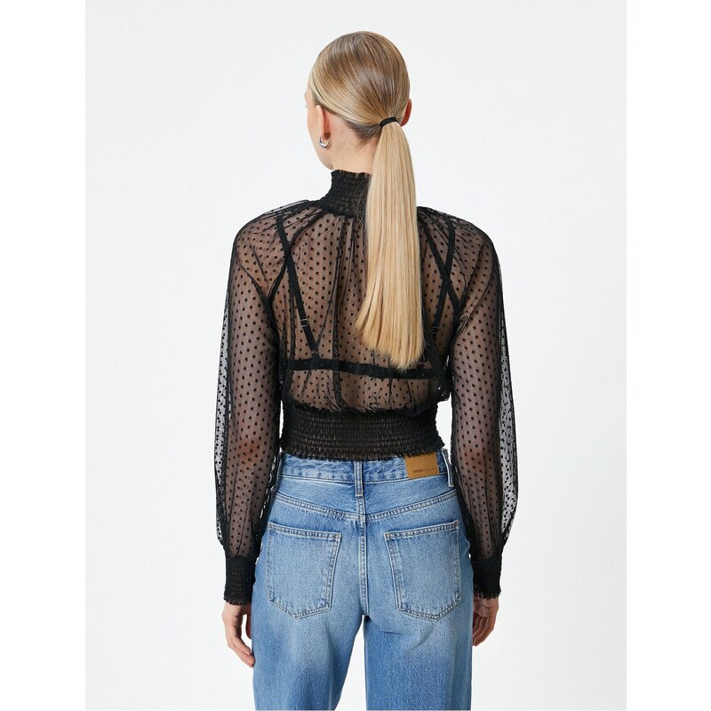 Koton Sheer Lace Blouse High Neck Gimped