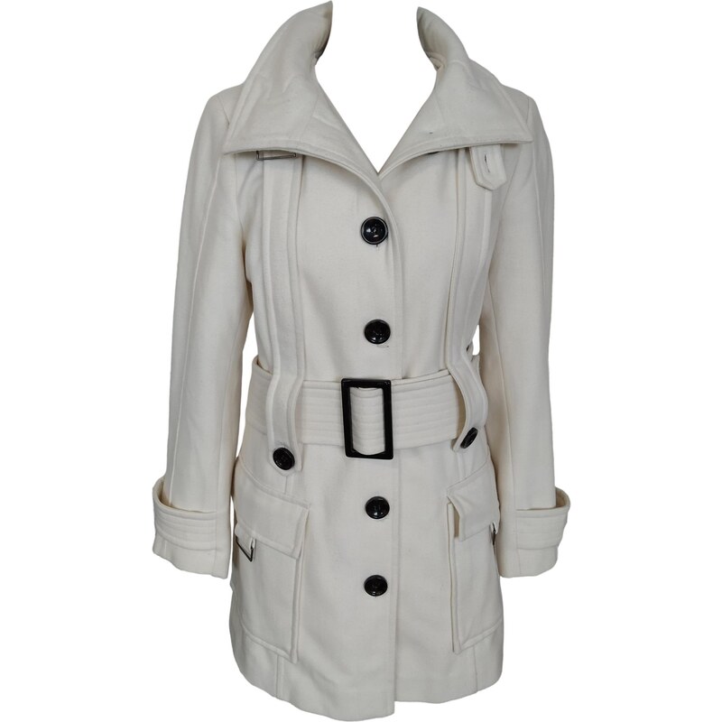 Smetanový vlněný krátký kabát Zara