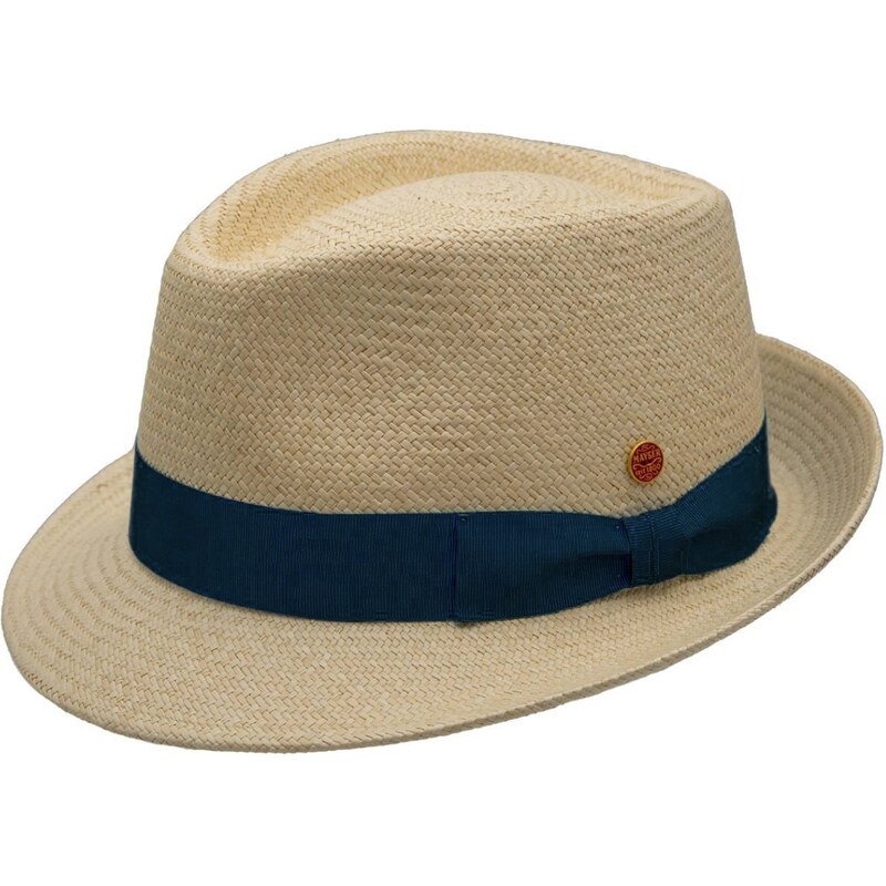 Mayser Panamský klobouk Trilby s menší krempou s tmavěmodrou stuhou - ručně pletený, UV faktor 80 - Ekvádorská panama Henrik