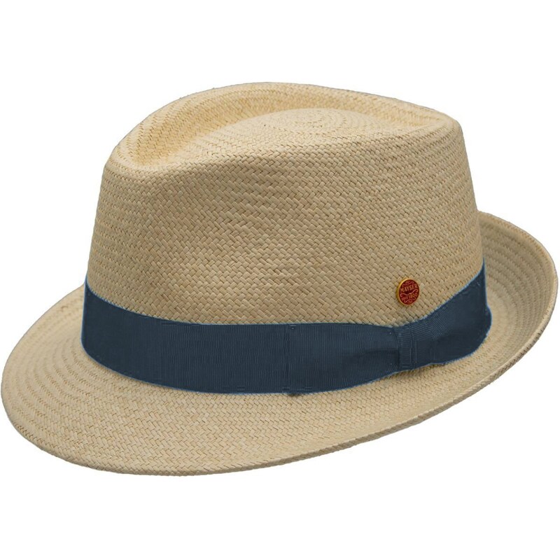 Mayser Panamský klobouk Trilby s menší krempou s šedomodrou stuhou - ručně pletený, UV faktor 80 - Ekvádorská panama Henrik