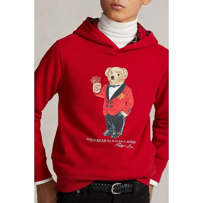Dětská mikina Polo Ralph Lauren červená barva, s kapucí, s potiskem