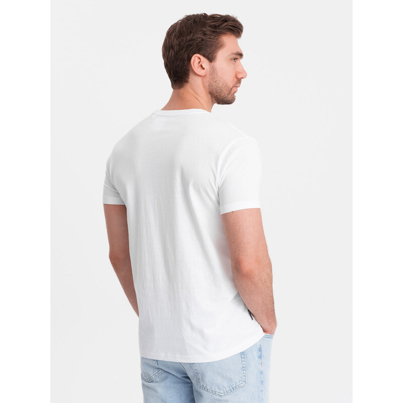 Ombre Clothing Pánské bavlněné tričko s potiskem laguny - bílé V1 OM-TSPT-0127