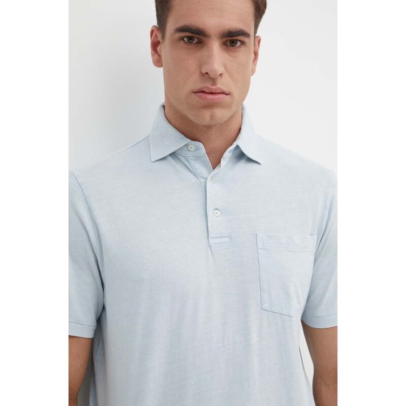 Polo tričko s lněnou směsí Polo Ralph Lauren tyrkysová barva