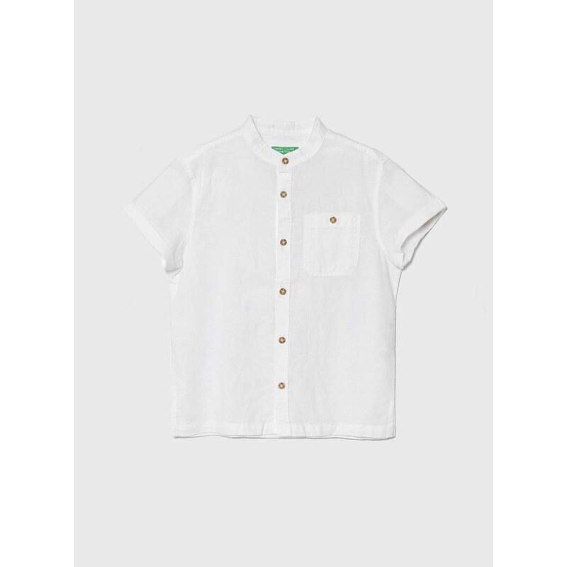 Dětská lněná košile United Colors of Benetton bílá barva